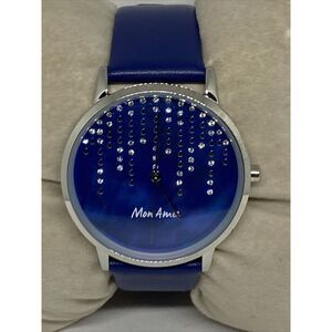 Mon Amie CBMA8501 Womens Blue Leather Strap Analog Dial Quartz Wrist Watch VK612